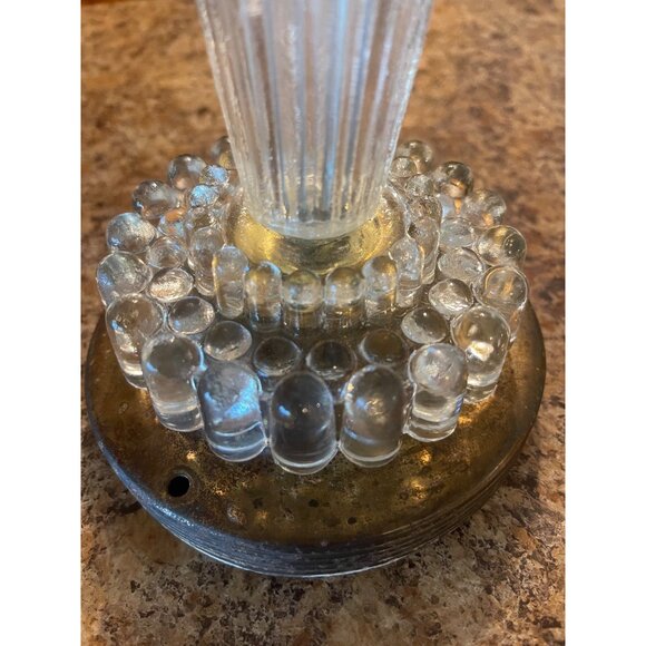 Antique Diamond Point 1920's Glass And Brass Hanging Ceiling Four Bulb Light - Picture 8 of 10